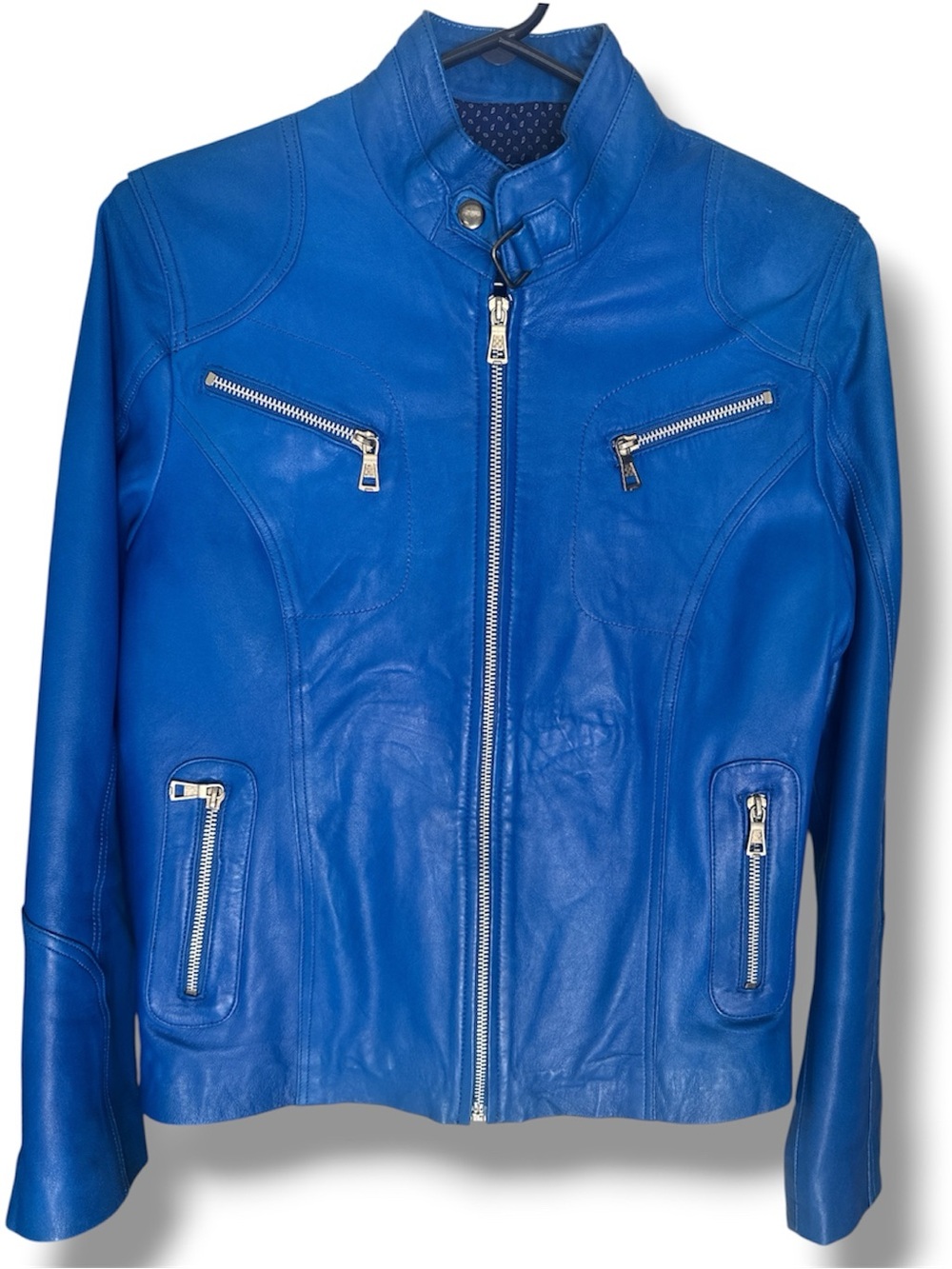 Fes Cuir Moroccan lamb skin leather jacket cobalt blue